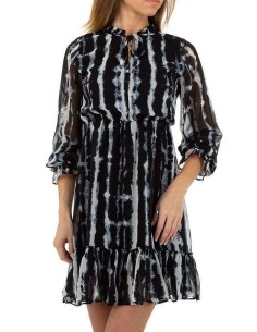 Schwarzes und blaues Vintage-Rüschenkleid