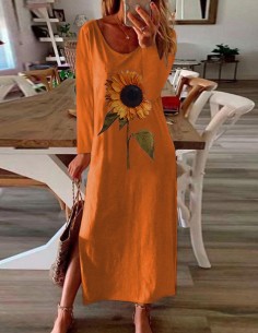 Orange sunflower long dress