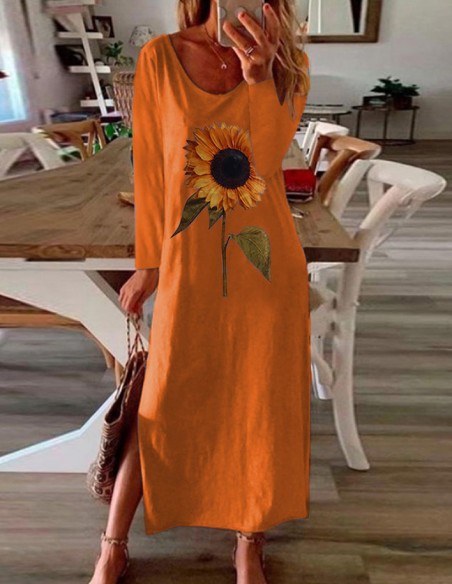 Orange Sonnenblume langes Kleid