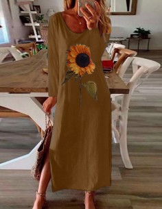 Robe longue tournesol brune