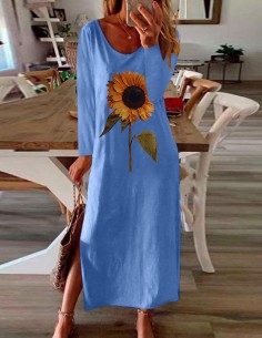 Blue sunflower long dress