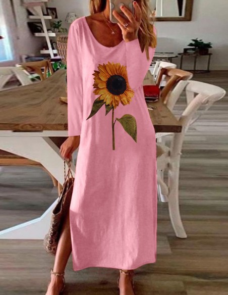Robe longue tournesol rose