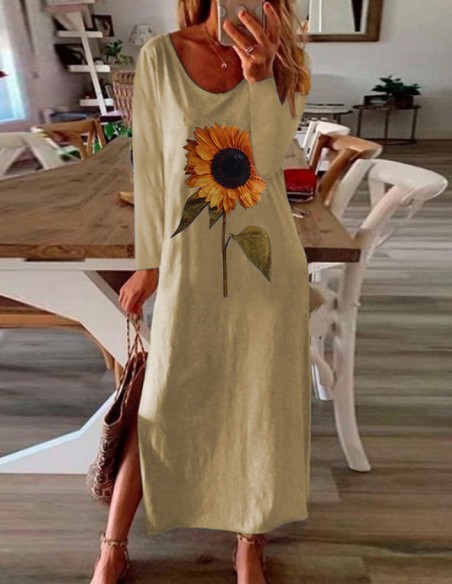Light khaki sunflower long dress