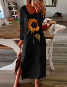 Robe longue tournesol noire