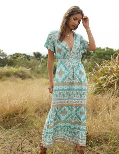 Hemelsblauwe boho lange jurk