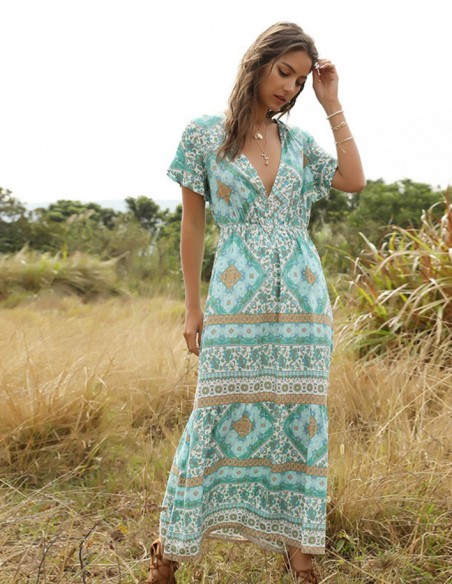 Sky blue boho long dress