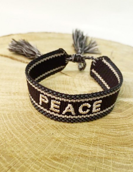Fabric bracelet with embroidered tassels PEACE