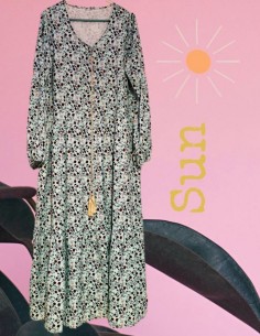 Robe longue bohème imprimé fleuri cordon pompons