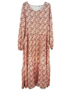 Bohemian long dress with floral print and pompoms - pink