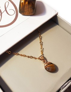 Necklace with faceted teardrop pendant - Tiger eye