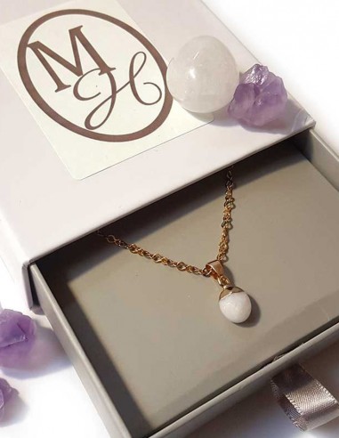 Collier avec pendentif larme facettée - Jaspe blanc