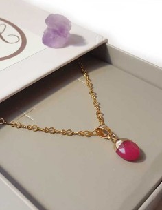 Necklace with faceted teardrop pendant - Red Jasper