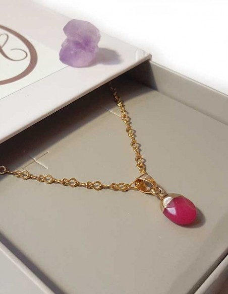 Collier avec pendentif larme facettée - Jaspe rouge