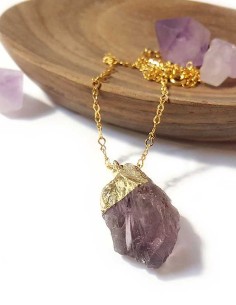 Necklace with rough stone pendant - Amethyst
