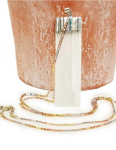 Necklace with rough stone pendant - Selenite