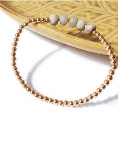 Bracelet à perles dorées et jaspe blanc facetté
