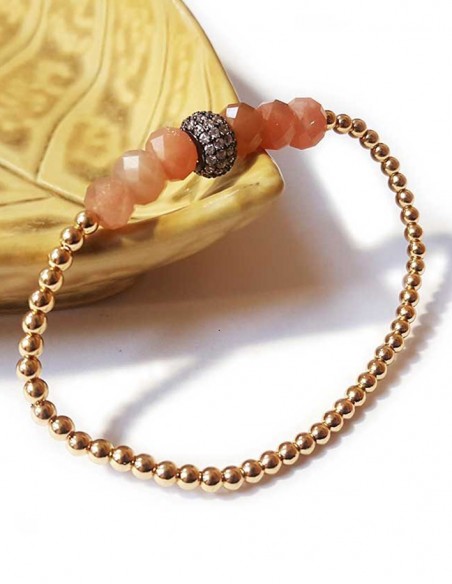 Armband met fijne gouden kralen en facetgeslepen zonnesteen