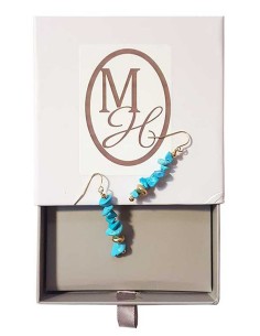 Boucles d'oreilles pendantes rocailles dorée et turquoise