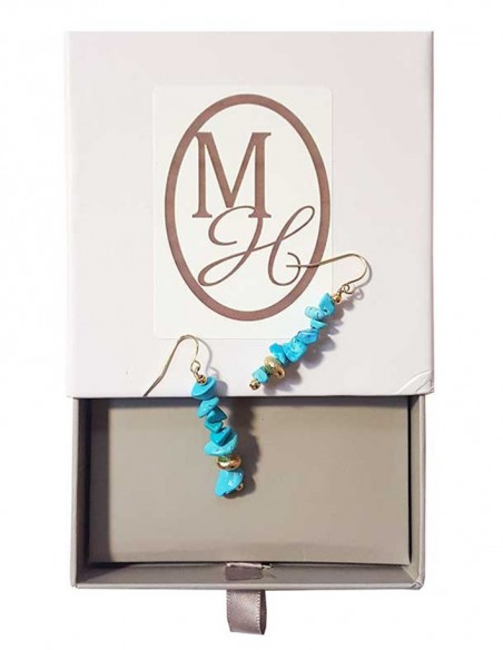 Boucles d'oreilles pendantes rocailles dorée et turquoise