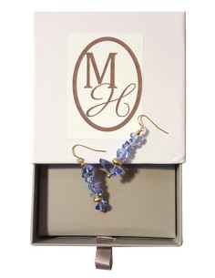 Boucles d'oreilles pendantes rocailles dorée et cristal bleu