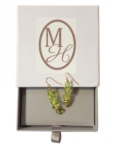 Golden seed beads and green crystal earrings