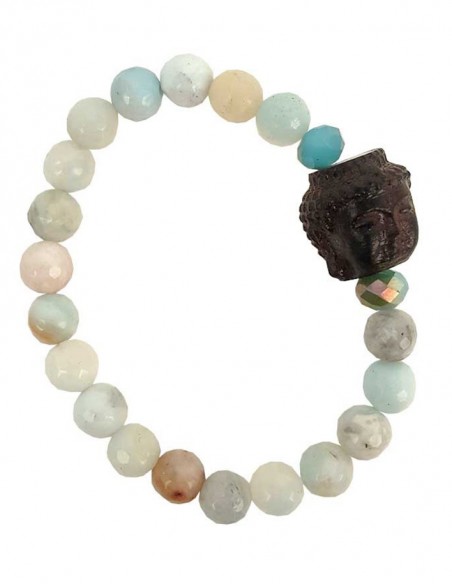 Boeddha hoofd amazoniet en kristal armband