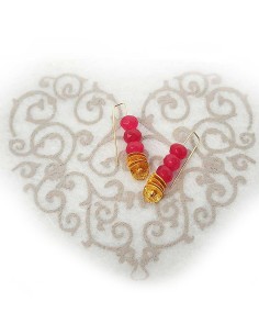 Faceted pink jade and gold chips earrings