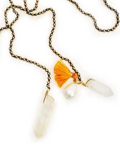 Necklace to tie in hematite, mother of pearl and rock crystal