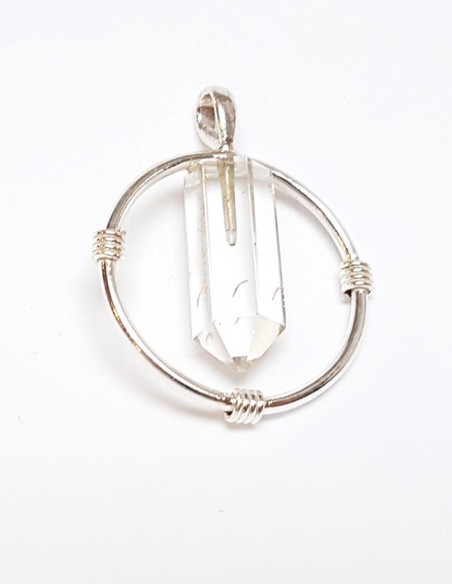 Pendentif anneau cristal de roche argent 925