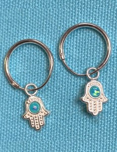 Handgemachte Fatma-Ohrringe aus Silber und synthetischem Opal