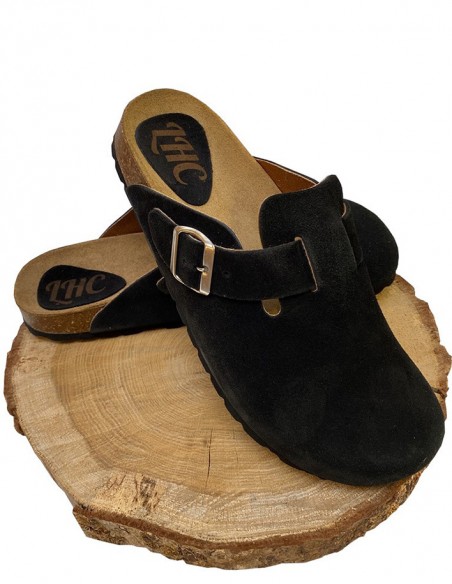 Black leather clogs