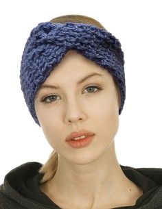 Bandeau de tête torsadé mauve en laine fait main