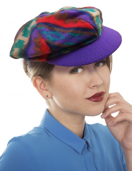 Gavroche-Mütze für Frauen mit geometrischem Muster violett