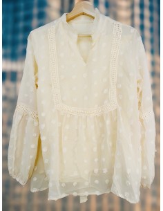 Bohemian-Chic-Langarmbluse aus gepunktetem Chiffon