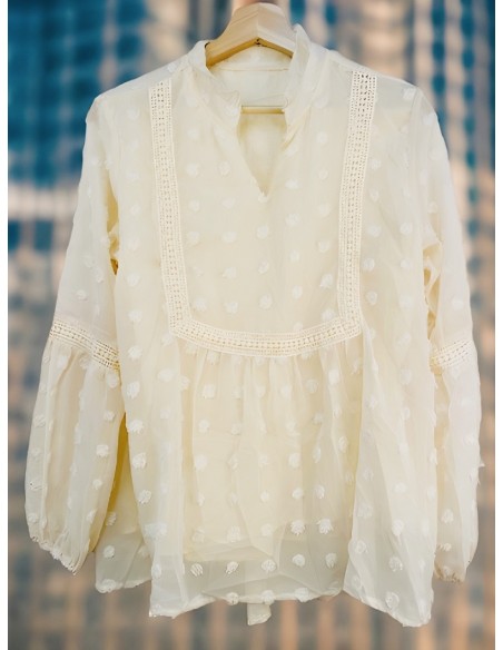 Bohemian chique chiffon blouse met lange mouwen en stippen