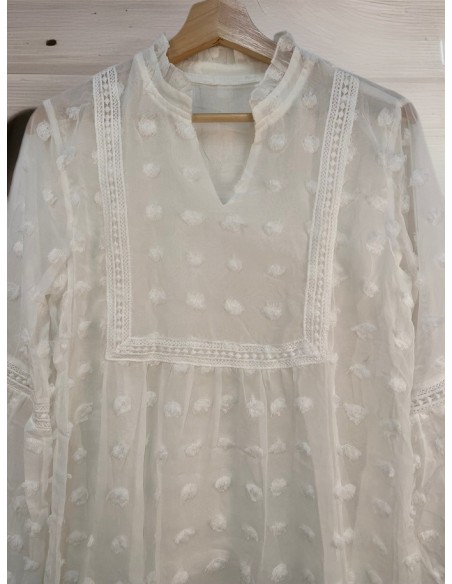 Bohemian chic long sleeve polka dot chiffon blouse