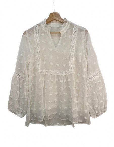 Chemisier en mousseline à pois manches longues bohème chic