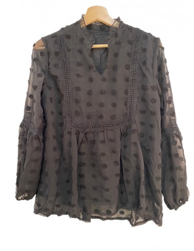 Chemisier en mousseline à pois manches longues bohème chic