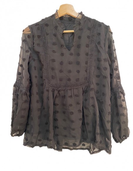 Bohemian chic long sleeve polka dot chiffon blouse