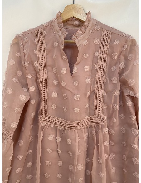 Bohemian-Chic-Langarmbluse aus gepunktetem Chiffon