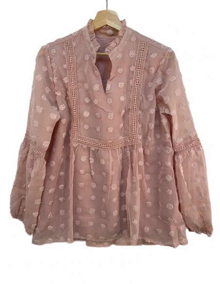 Bohemian chique chiffon blouse met lange mouwen en stippen