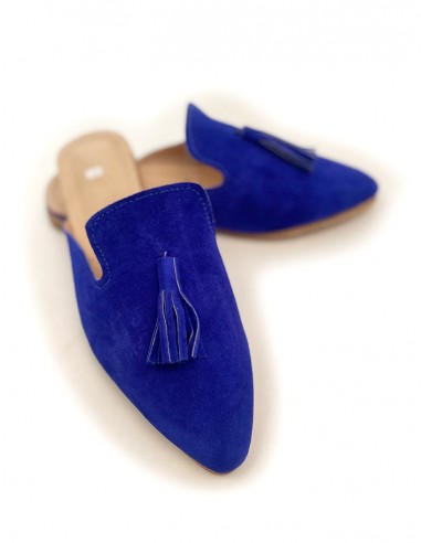 Sandalen van suede met blauwe pompon