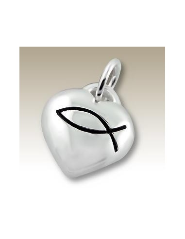Pendentif coeur poisson signe chrétien - Argent 925