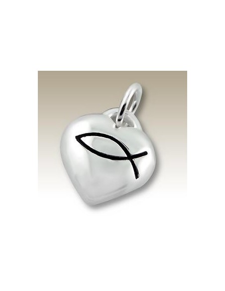 Pendentif coeur poisson signe chrétien - Argent 925