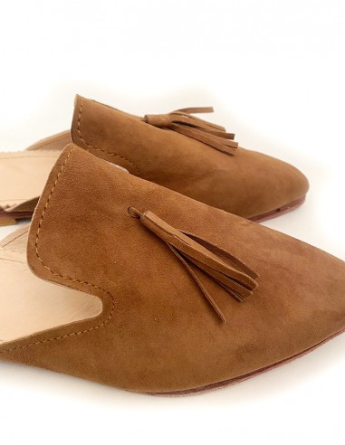 Suède mocassin sandaal met bruin kwastje Kamel