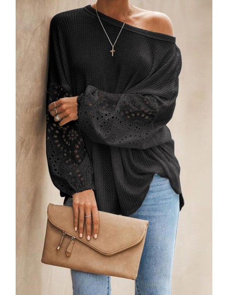 Lässige Bluse mit Ärmeln und englischer Stickerei im Boho-Stil.