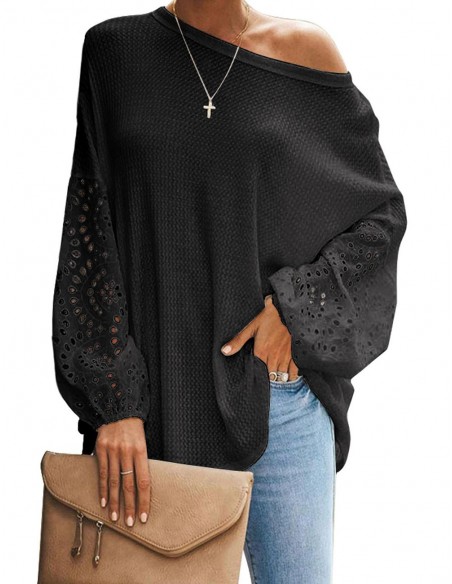 Casual blouse met broderie anglaise mouwen, Boho stijl