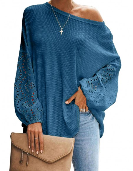 Blouse décontractée avec manches broderie anglaise style Boho