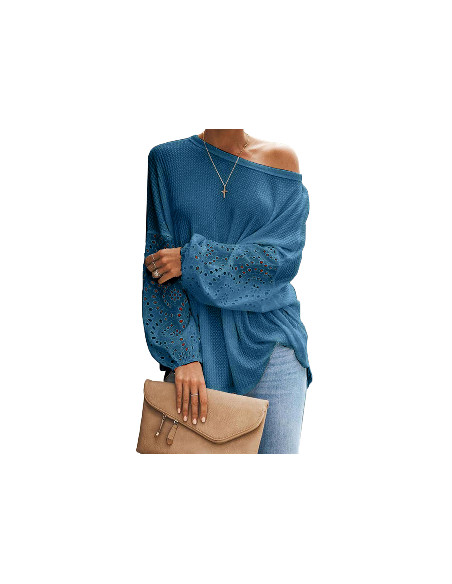 Casual blouse met broderie anglaise mouwen, Boho stijl