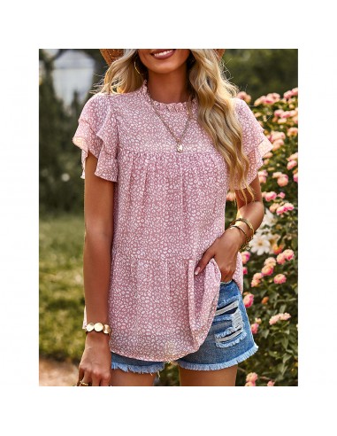 Bluse mit Blumenmuster Bohemian Chic Kurzarm mit Rüschen